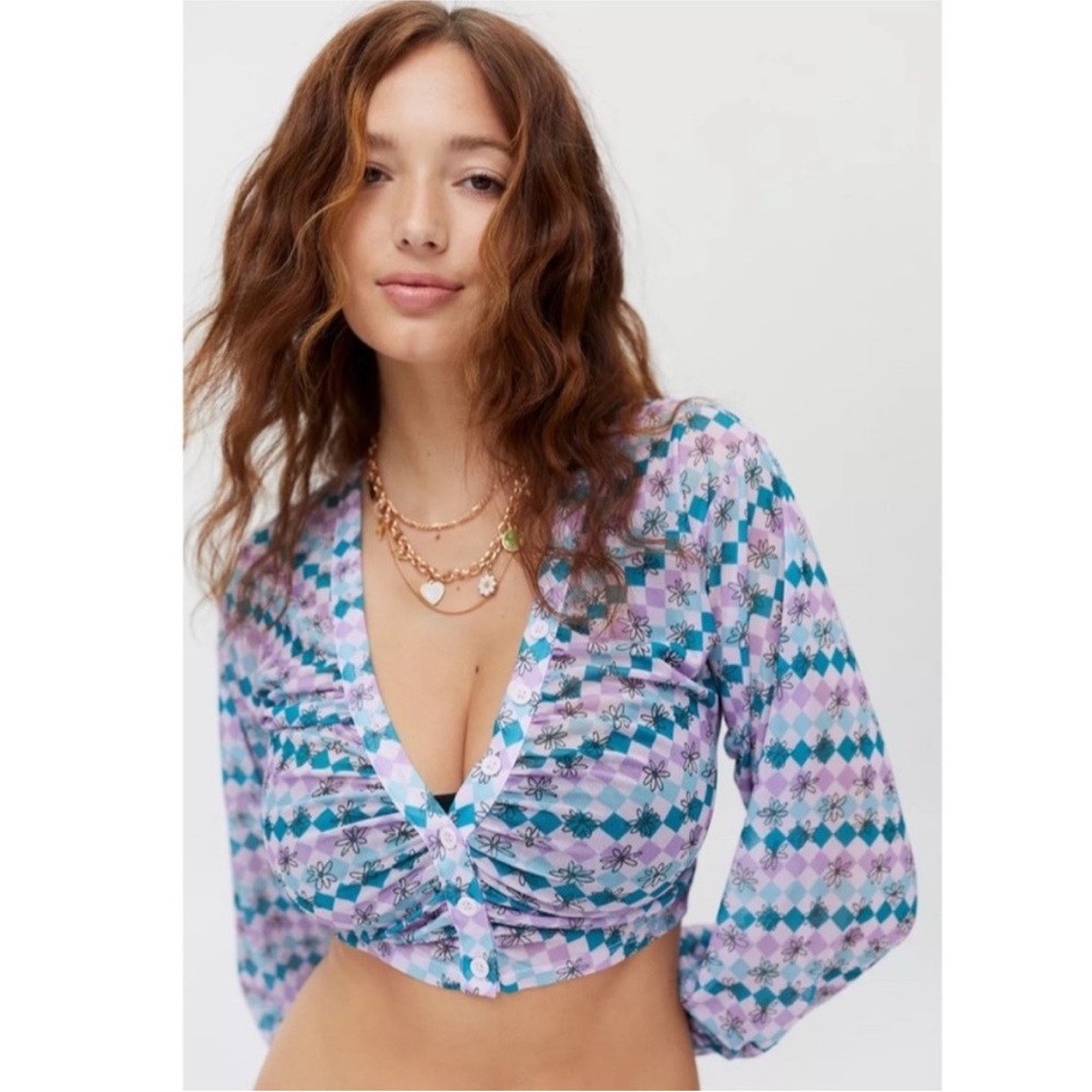 Urban Outfitters Cara Mesh Ruched Top